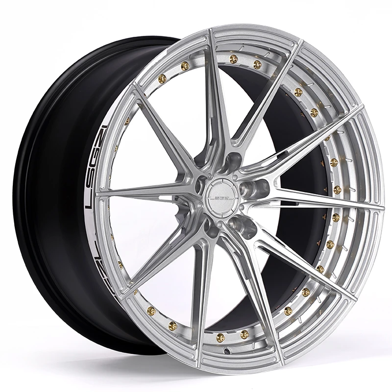 LSGZL D201: Silver split-spoke wheel with bright lip and gold fasteners