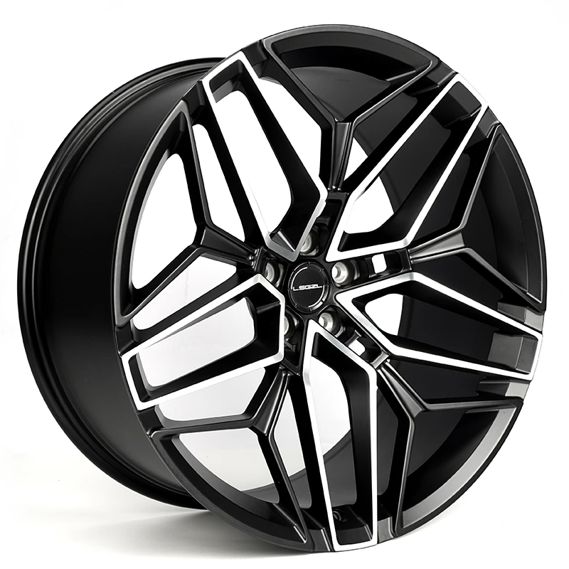 LSGZL T103: Black angular-spoke wheel with silver edges, angled view
